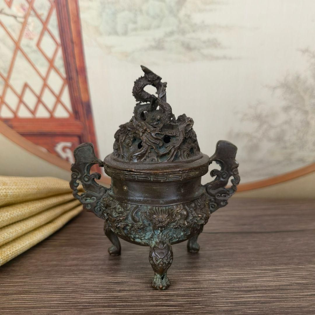 銅 細工 香道具 蓋置 竜紋炉 香炉 装飾品 工芸品 美術品 置物