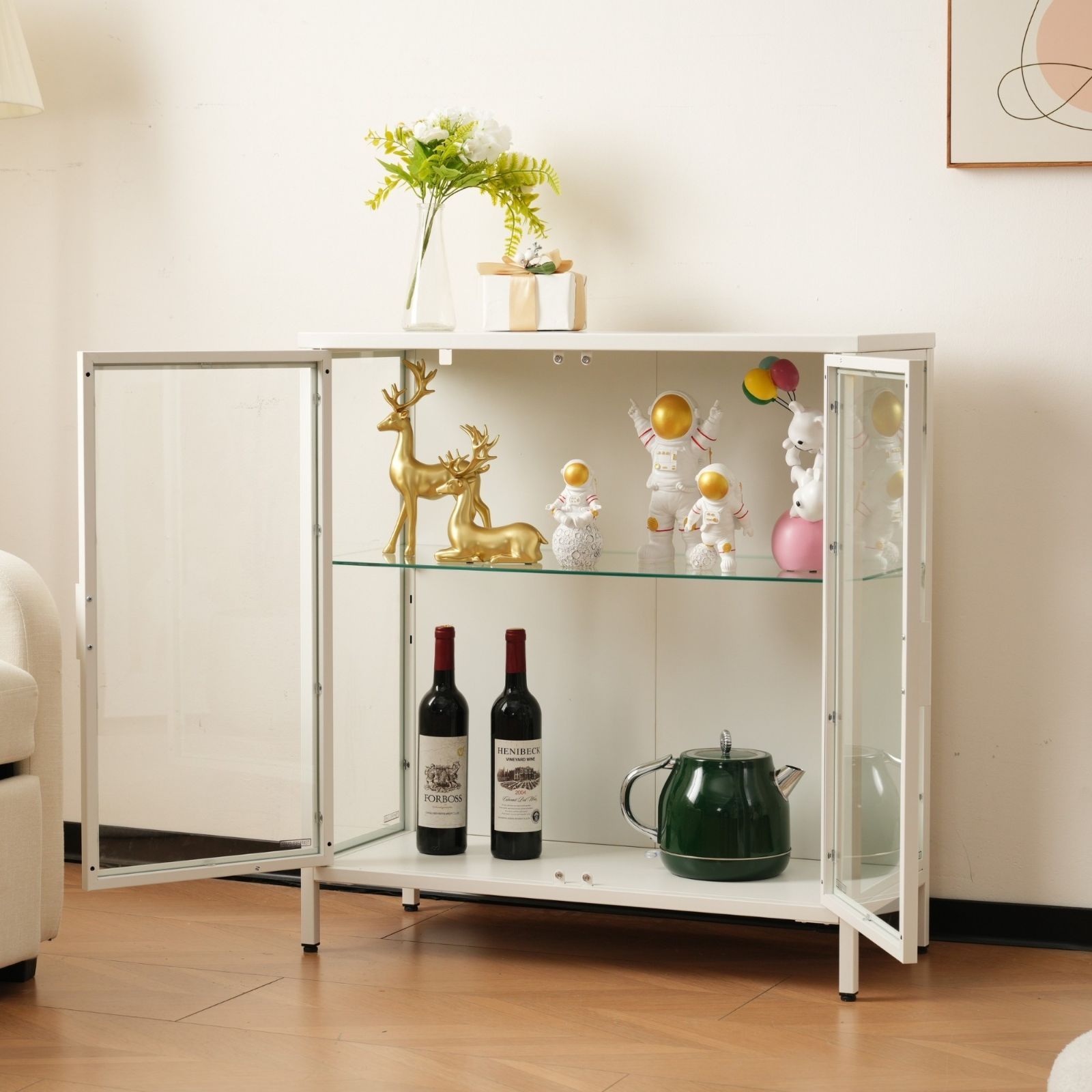 ガラスコレクションシェルフ｜幅80×奥行35×高さ86cm｜ホワイト｜N515P252400W