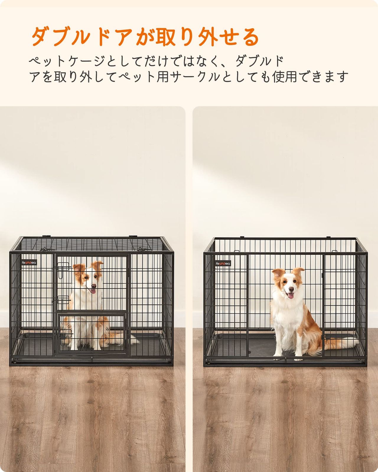 迅速発送】ペットサークル トレー付き 大型 ダブルドア付き 組立簡単 
