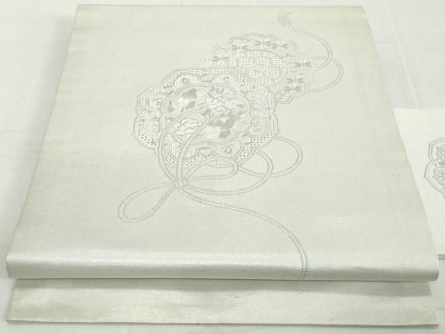 正絹　名古屋帯　白　美品　スワトウ刺繍 平和屋着物◎中国三大刺繍 スワトウ刺繍 汕頭刺繍 総刺繍 九寸
