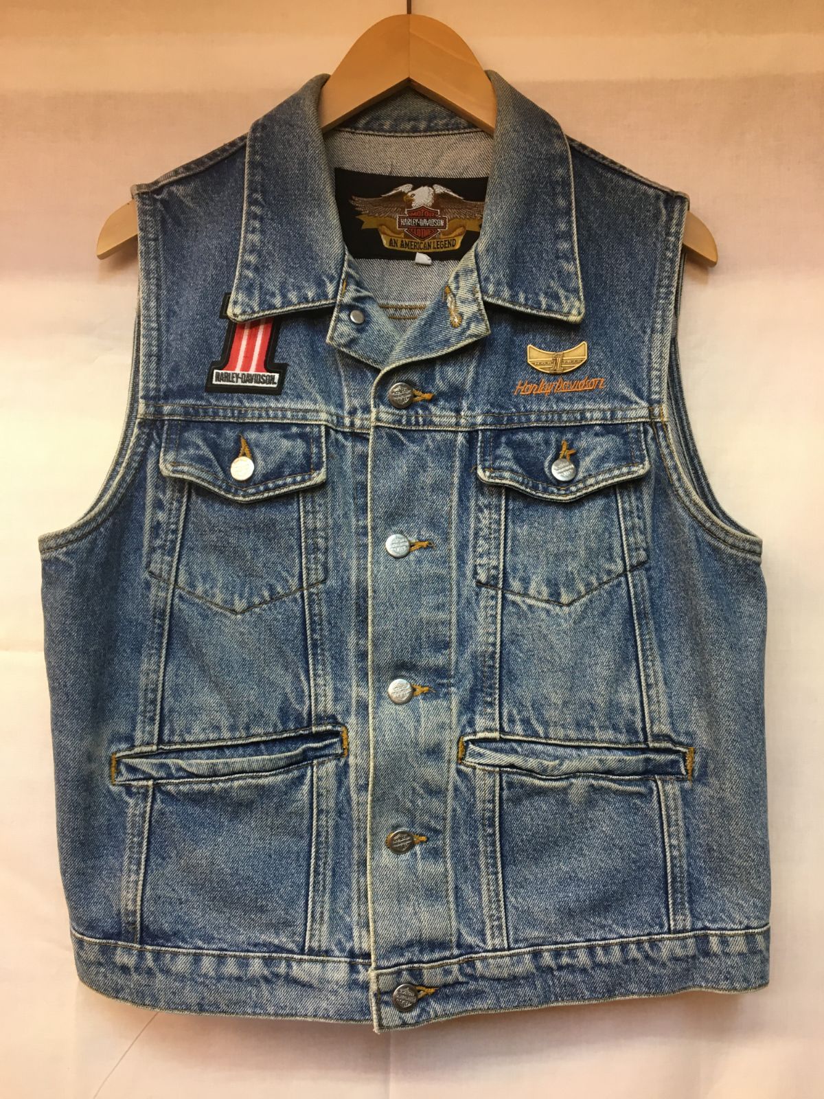 ▽ Harley-Davidson ハーレーダビッドソン デニムベスト ワッペン アメリカ製 サイズS