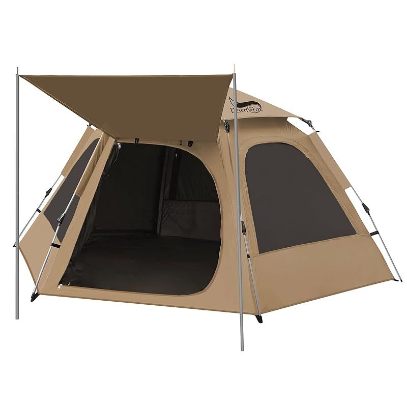 在庫 DesertFox テント 2人用 ワンタッチ コンパクト軽軽量 撥水加工素材 自立式 二重層構造 4シーズン 簡単設営 向け UVカット 通気防風防雨 収納袋付きLJ-XH スタイルA カーキ 0