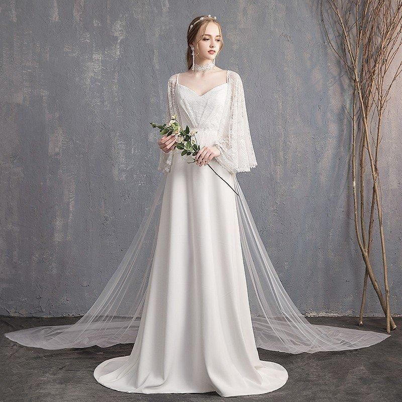 ● ウエディングドレス aライン 白 安い 長袖 ウェディングドレス 花嫁 結婚式 レース パーティードレス 二次会 ブライダル ロングドレス ボレロ イブニングドレス