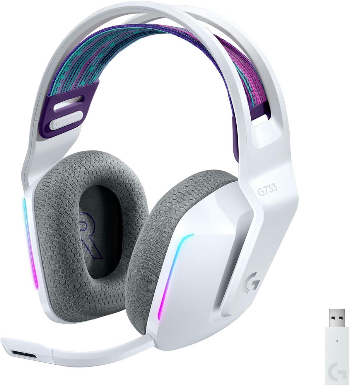 Logicool G G733 ワイヤレス ゲーミングヘッドセット LIGHTSPEED 無線 7.1ch マイク付き 278g 軽量 長時間 USB BLUE VO!CE搭載 LIGHTSYNC RGB G733-WHr ホワイト 白 PS5 PS4 PC