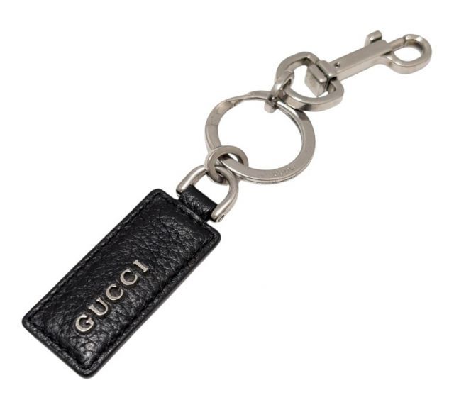 グッチ キーホルダー キーリング レザー メタル シルバー ブラック 黒 メンズ ロゴ ＧＵＣＣＩ