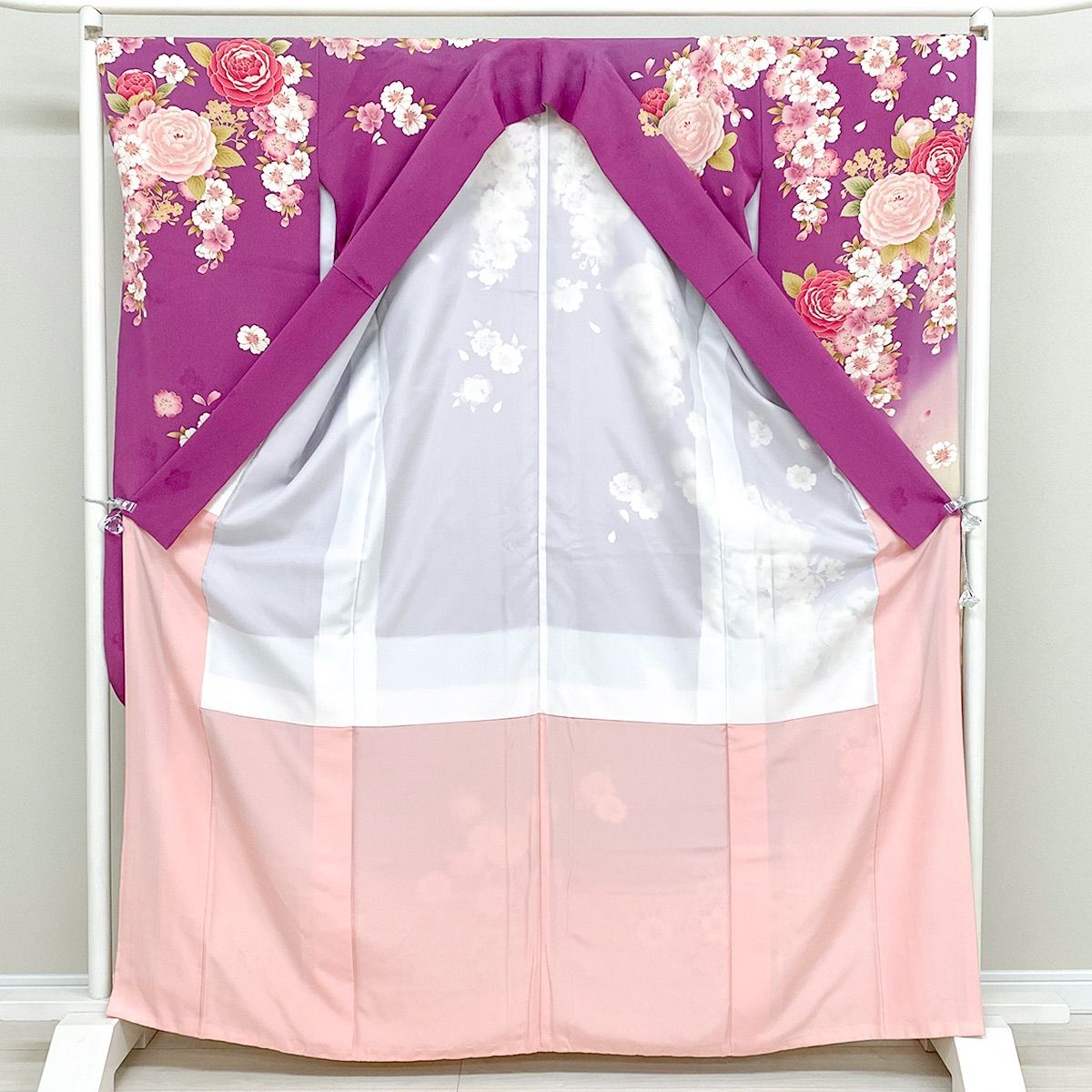 futx25 正絹 豪華 袋帯 振袖 美品 赤紫色 ガード加工 八重桜柄 7