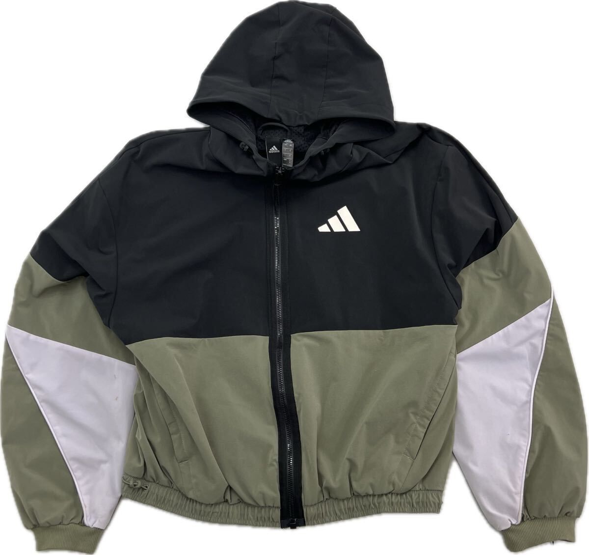 adidas ☆ 新ロゴ◎ ナイロンジャケット パーカー ブラック グリーン 