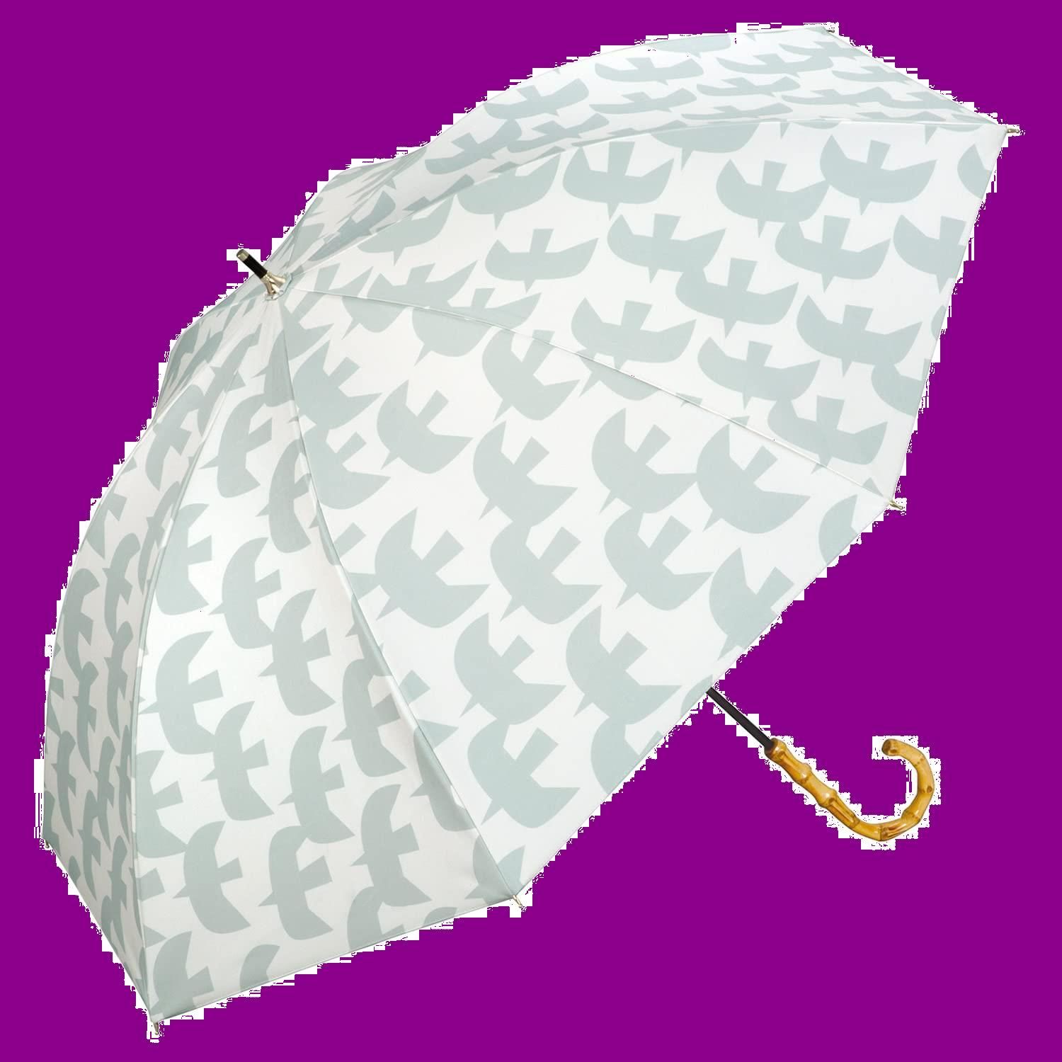 PPAL-9111-101 女性 可愛い おしゃれ 通学 通勤 母の日 北欧 持ち手 バンブー レディース 55cm オフ《遮光率100%・UVカット率100％・UPF50＋・晴雨兼用》長傘 バーズ 遮光パターンズプリント 日傘 Wpc.