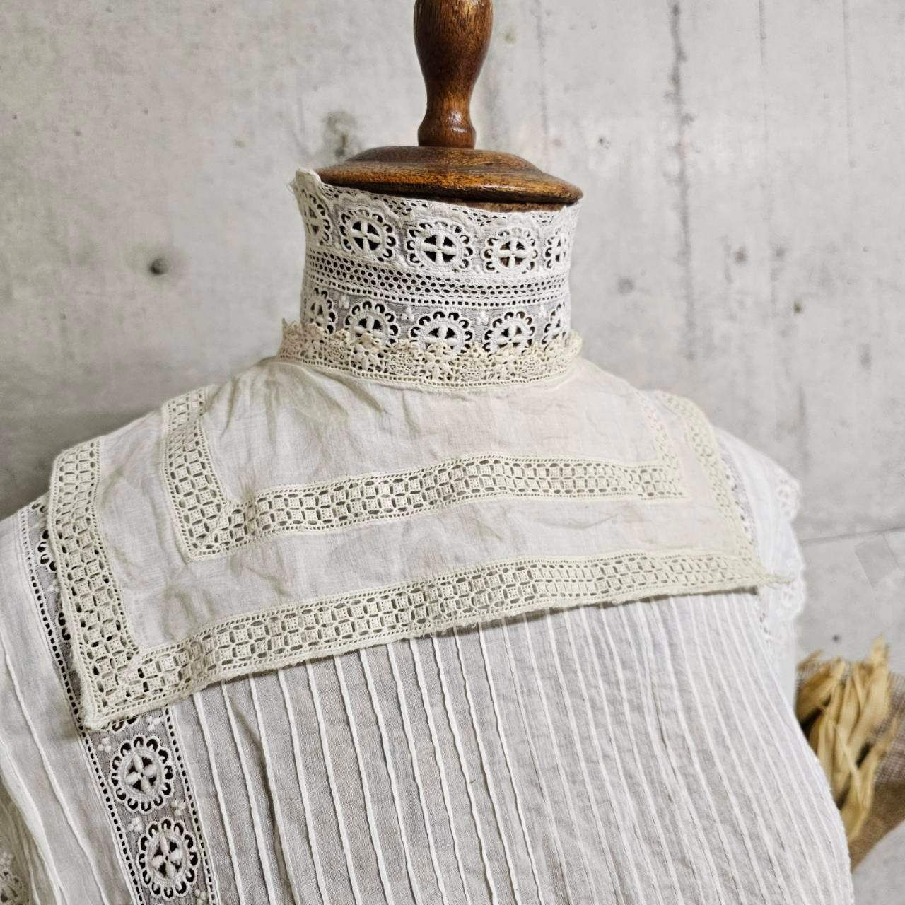Euro antique ヨーロッパアンティーク France cotton lace collar フランス コットンとレースのやさしい襟 ホワイト
