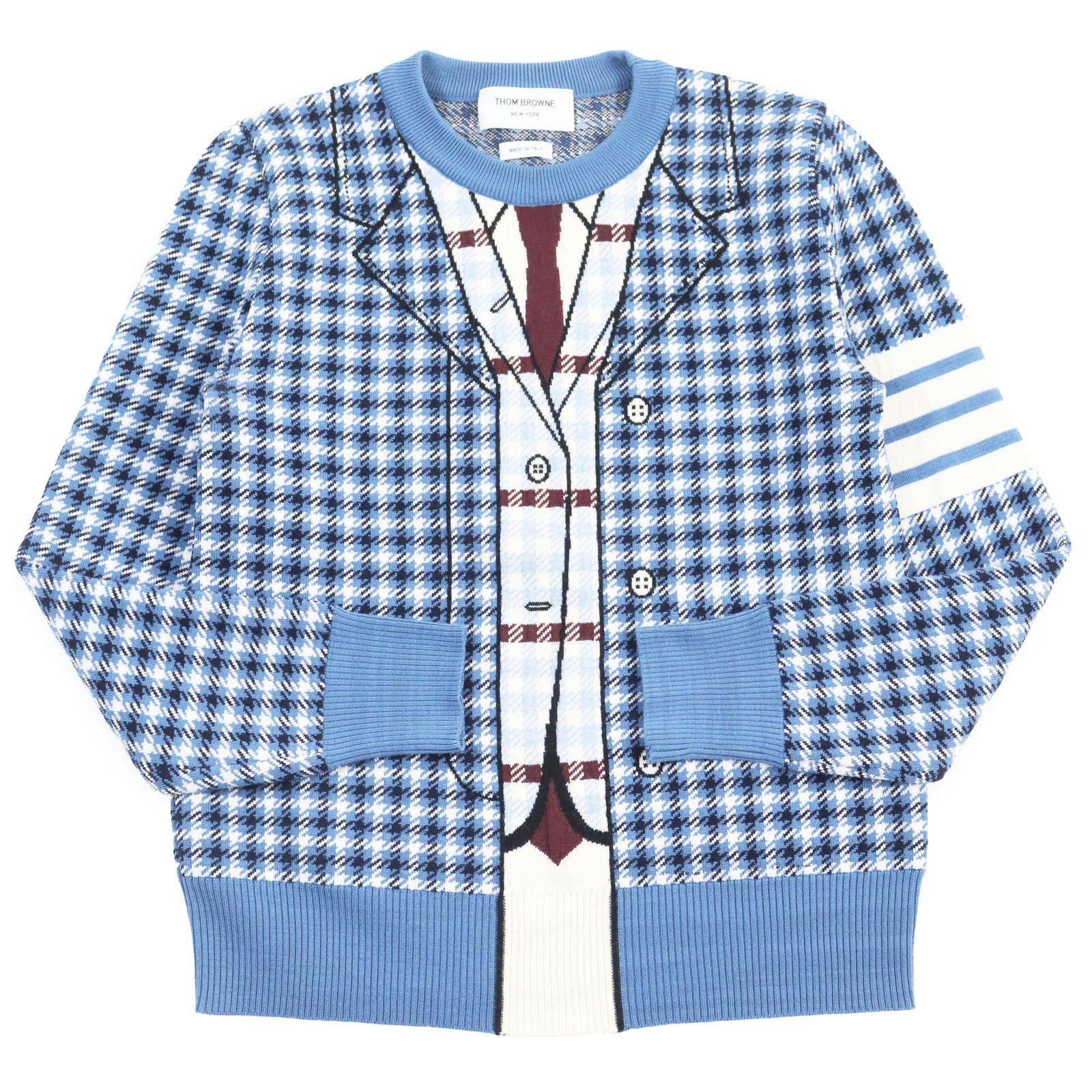 美品○THOM BROWNE トムブラウン FKA243B トロンプルイユ スーツ 4BAR 長袖セーター・ ニット ブルー トリコロール 42  イタリア製 正規品 メンズ - メルカリ