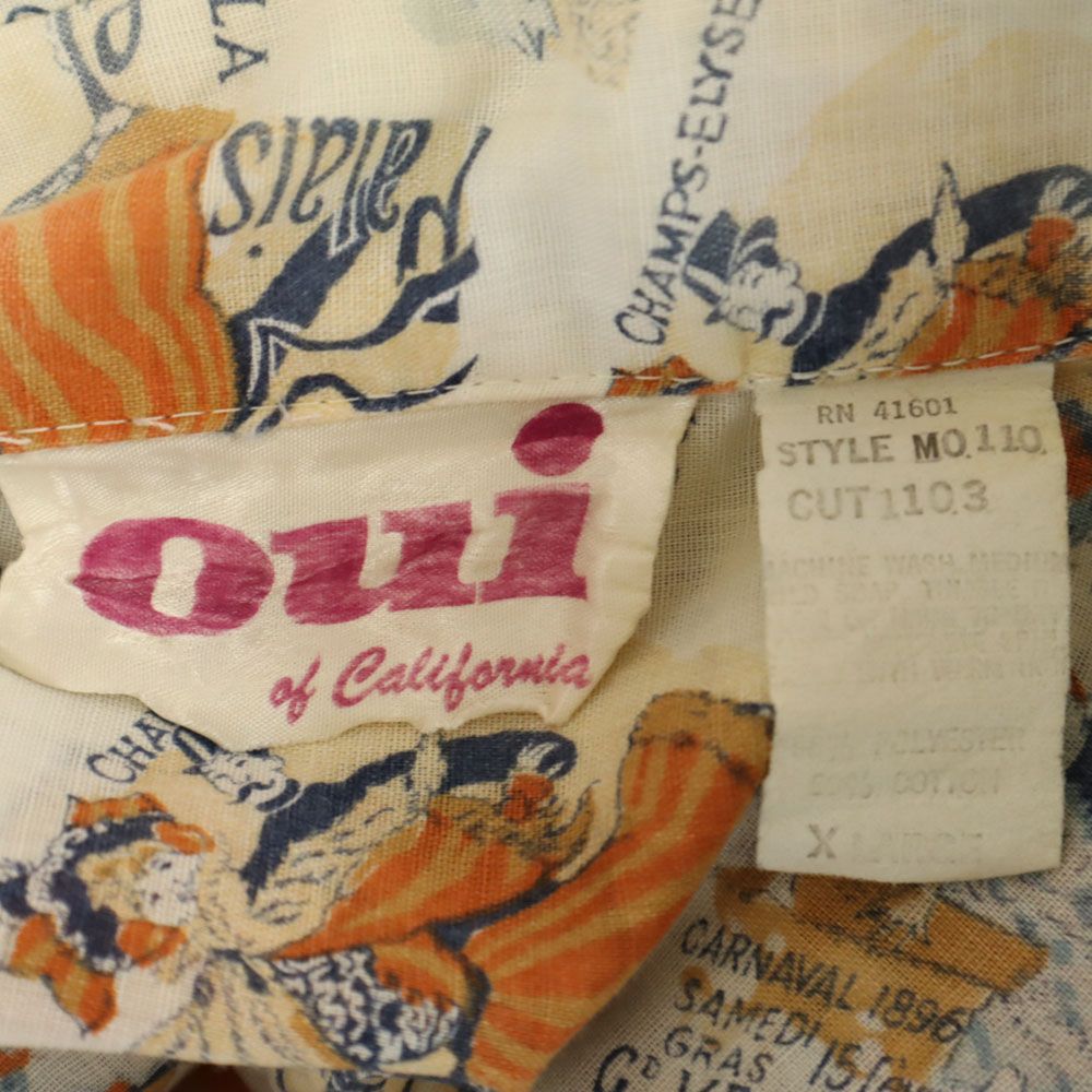 oui 70s 総柄 長袖 シャツ XL アイボリー系 oui オールド ヴィンテージ