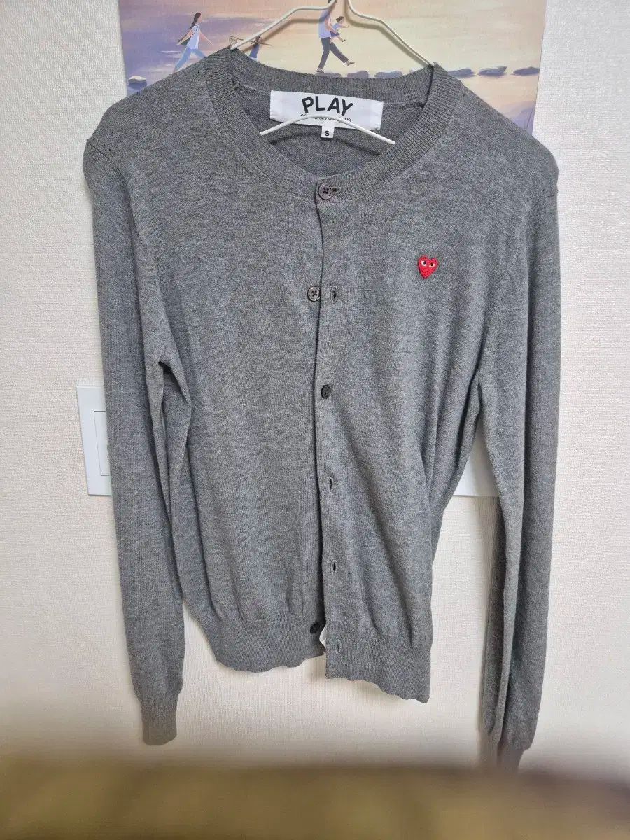 COMME des GARÇONS グレー カーディガン S Play Comme des Garçons: White Heart Men's Cardigan (Light