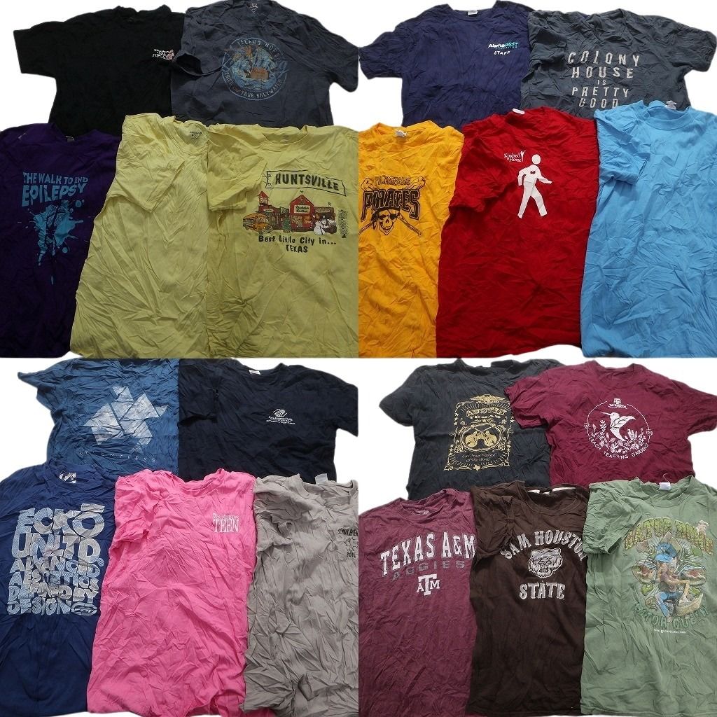 古着卸 まとめ売り カラーmix プリント 半袖Tシャツ 20枚セット (メンズ L ) カレッジ風 英文字プリント ワンポイント 中古 古着 MZ0109