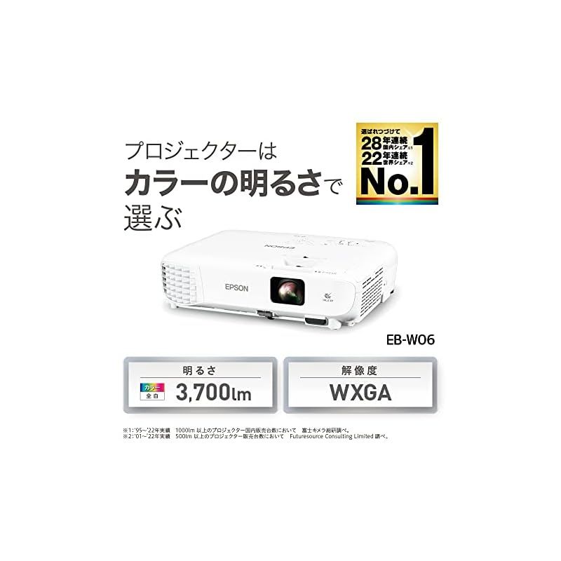 エプソン ビジネスプロジェクター 液晶 3700 lm WXGA 2 5 kg EB W 06 hdmi