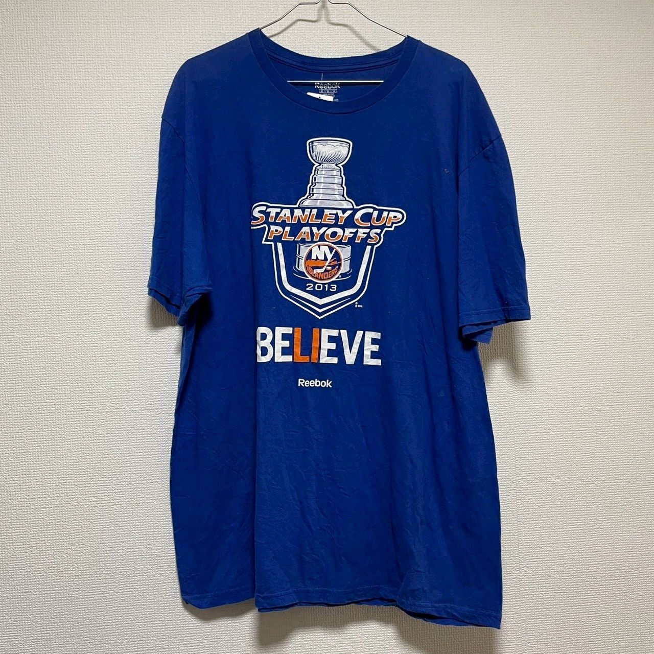 Reebok Tシャツ 半袖 XL ブルー ビッグプリント NHL ホッケー