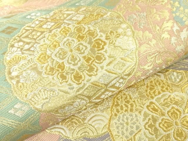 平和屋本店□極上 六通柄袋帯 道長正倉院花文 金糸 逸品 未使用  