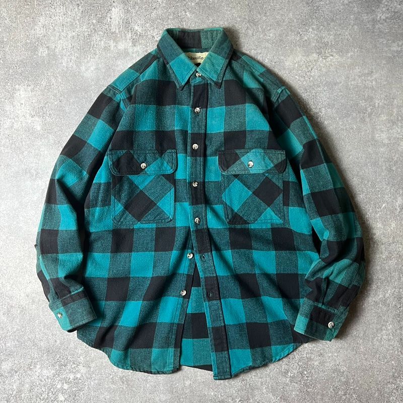 90s ST JOHN'S BAY ブロック チェック 長袖 ヘビー フランネル 90s ST JOHN'S BAY ブロック チェック 長袖 ヘビー フランネル