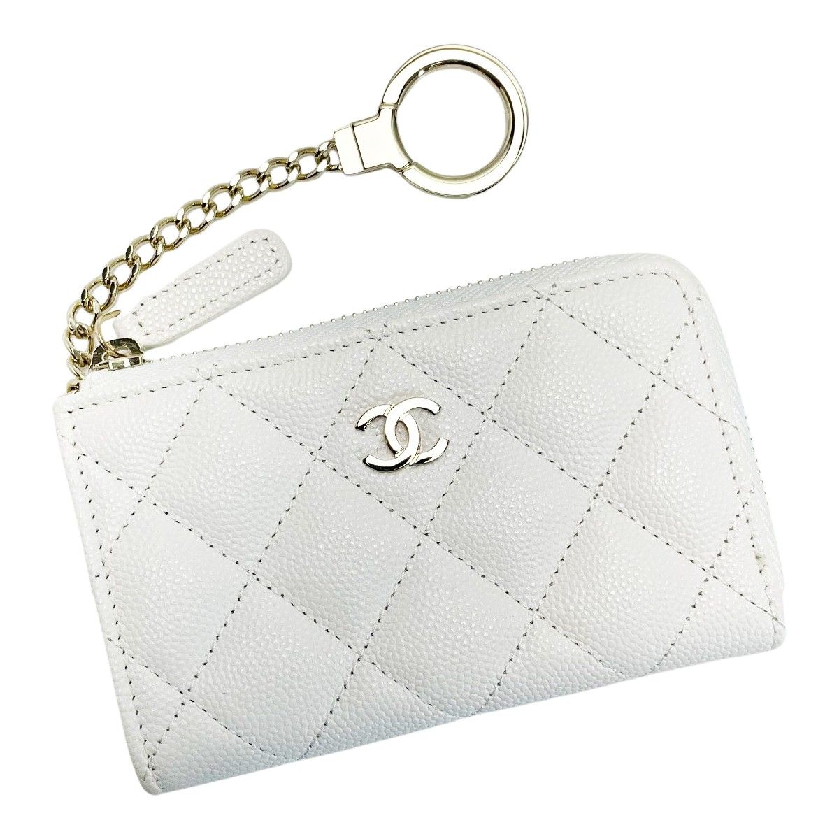 シャネル CHANEL シャネル キャビアスキン ホワイト レディース コイン 