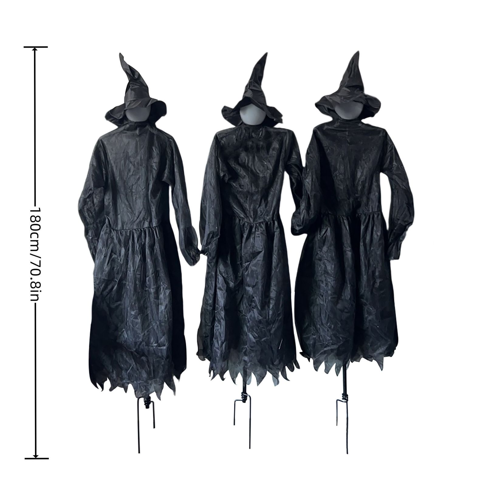 光る＆鳴る ハロウィン魔女トリオ デコレーションセット 3体組 電池式 屋内屋外兼用 音声操作可 庭飾り イベント装飾 樹脂製