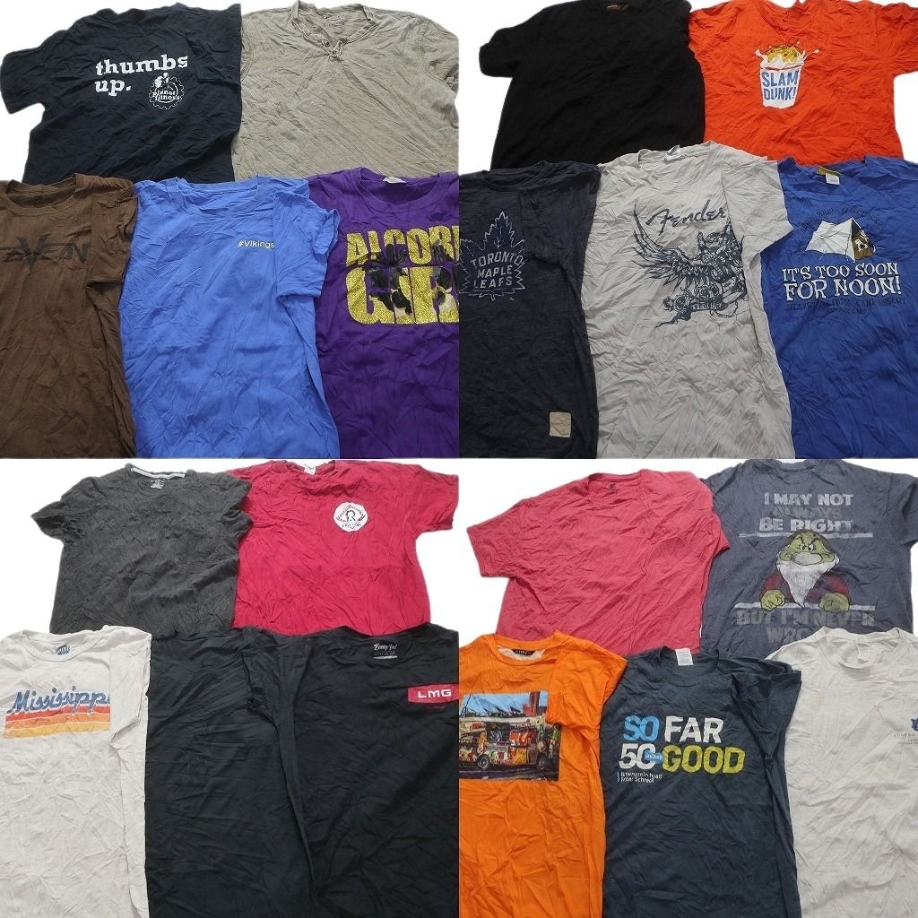 古着卸 まとめ売り カラーmix プリント 半袖Tシャツ 20枚セット (メンズ L ) ヘンリーネック ワンポイント 英字プリント 中古 古着 MZ1034