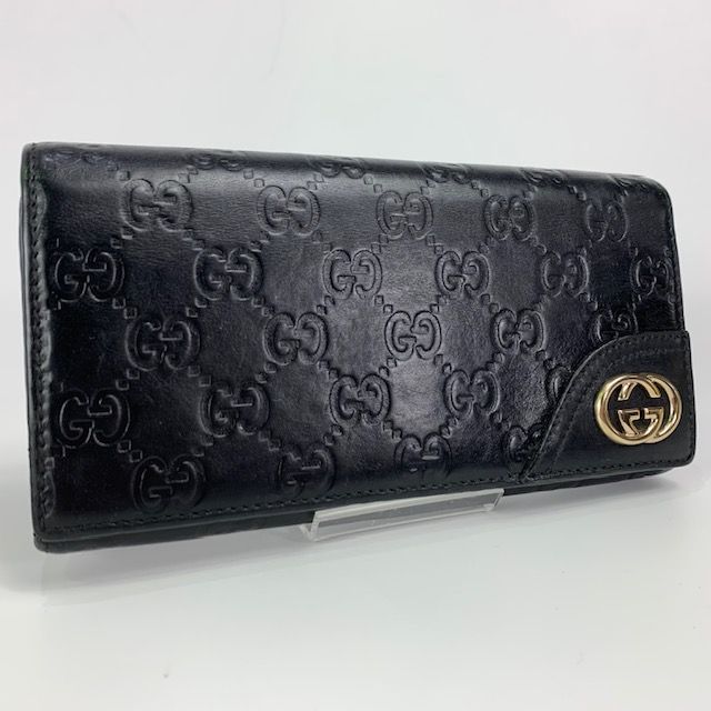 【美品】グッチ 長財布 ドリアン インターロッキング シマ レザー 本革 黒色 美品✨グッチ 長財布 シマ GG ドリアン インターロッキング レザー