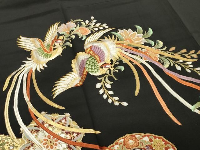 平和屋着物○豪華黒留袖 駒刺繍 鳳凰花文 金彩 正絹 逸品 AAAZ7313zg