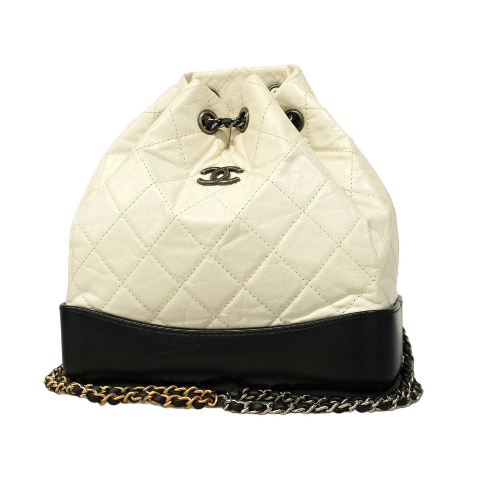 シャネル Chanel シャネル リュック デイパック マトラッセ ガブリエル カーフスキン ブラック ホワイト ゴールド レディース