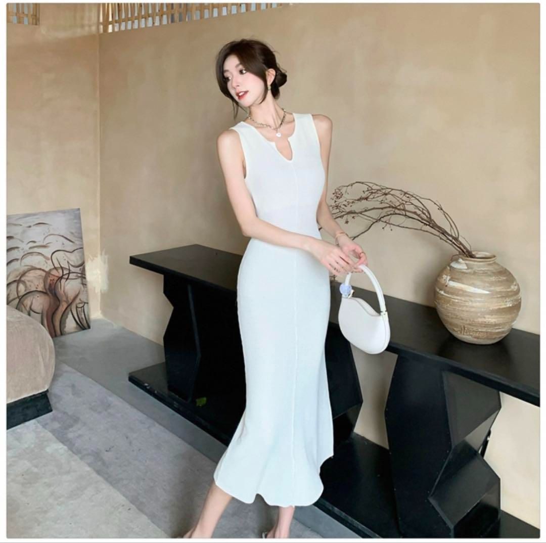 着痩せノースリーブロングドレス