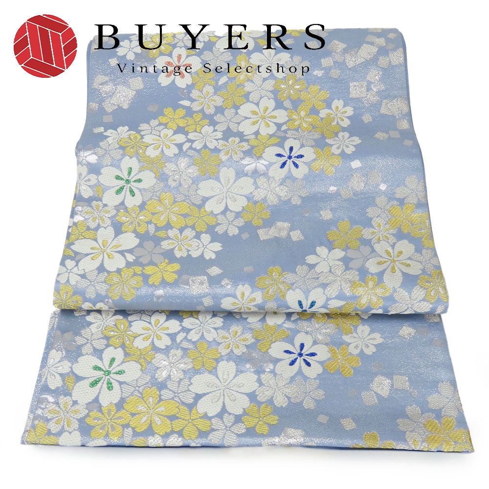 中古】 袋帯 正絹(金銀糸除く) ブルーグレー ゴールド 振袖 訪問着  