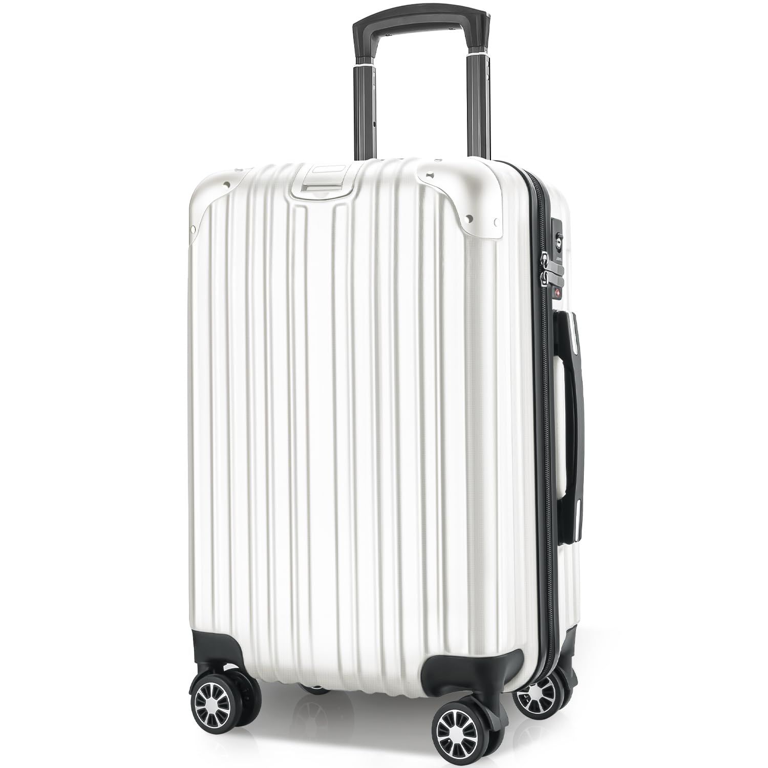 静音 ダブルキャスター 大型 耐衝撃 360度回転 超軽量 TSAローク搭載 機内持込 ファスナー式 キャリーケース 旅行 ビジネス キャリーバッグ 出張 スーツケース ホワイト VARNIC Sサイズ|機内持込|40.5L 1～3泊