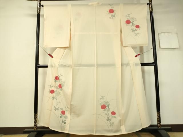 平和屋着物＊夏物 訪問着 絽 手描き 絞り 草花文 銀彩 正絹 逸品