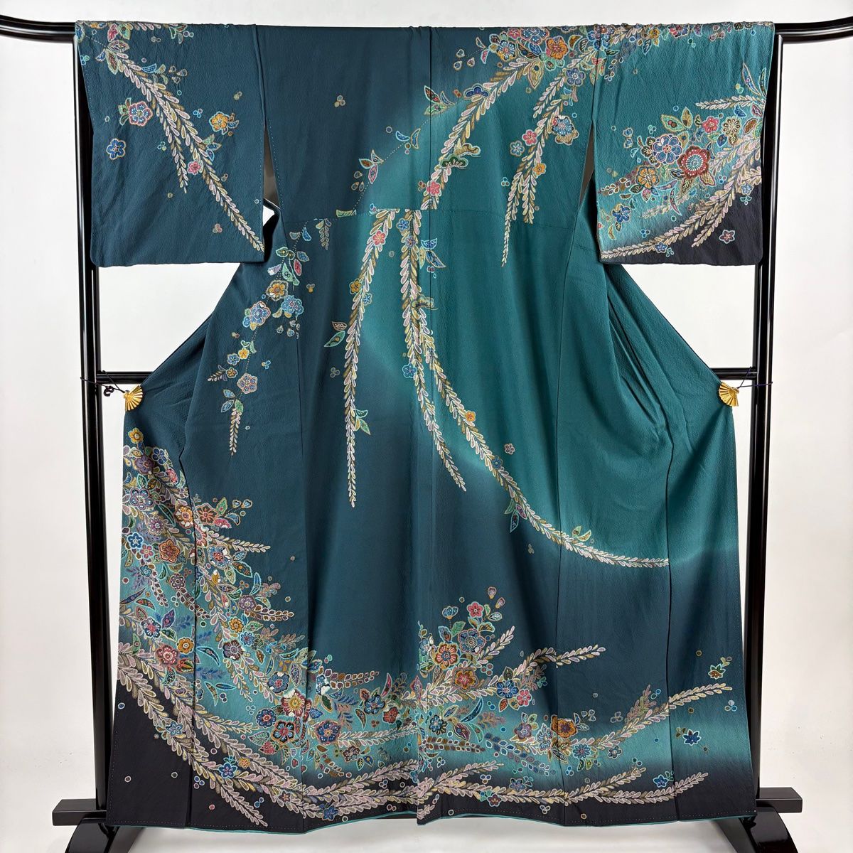 本日までの出品！【極美品】辻が花 絞り 正絹 訪問着 青緑色