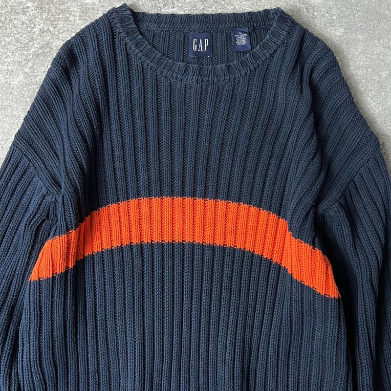 gap ギャップ ビンテージ コットン ニット オレンジ 90s GAP ライン入り コットン ニット セーター L / 90年代