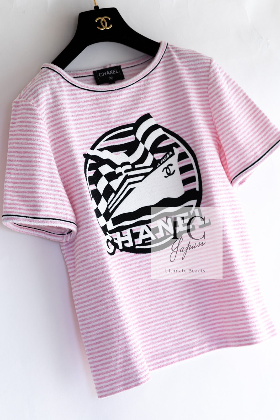 シャネル Ｔシャツ CHANEL ピンク LA PAUSA トップス ボーダー パイル地 半袖 新品同様 38 - メルカリ