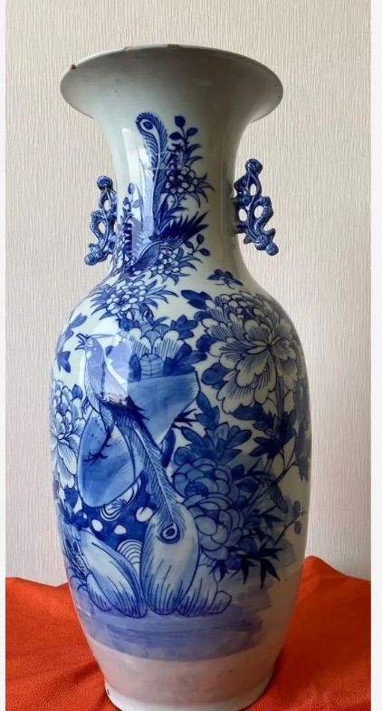 アンティーク 骨董品、青花 染付 唐子長壽者双耳 活環 花瓶 中国 アンティーク 骨董品、青花 染付 唐子長壽者双耳 活環 花瓶 中国
