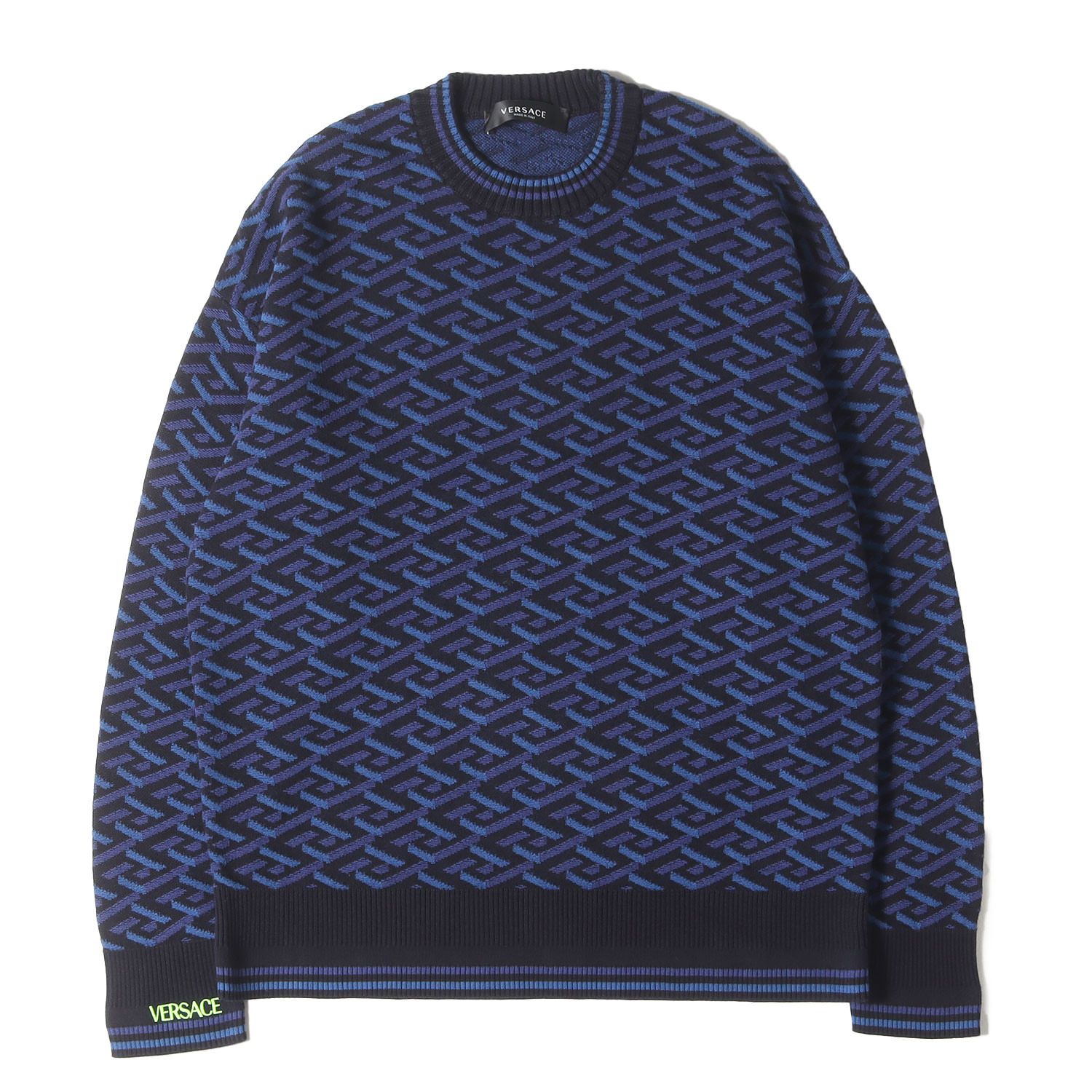 VERSACE ヴェルサーチ ニット ネイビー系 サイズ:46 | 22SS ジオメトリック ジャガード コットン ニット (1002347 1A01605) | イタリア製 | トップス セーター【メンズ】【中古】【美品】【K4597】 美品】VERSACE ヴェルサーチ ニット ネイビー系 サイズ:46 | 22SS ジオ