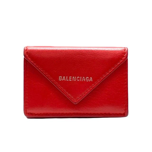 バレンシアガ 391446 ペーパーミニウォレット 三つ折り 財布 折財布 ミニ財布 コンパクト ロゴ レザー レッド レディース BALENCIAGA