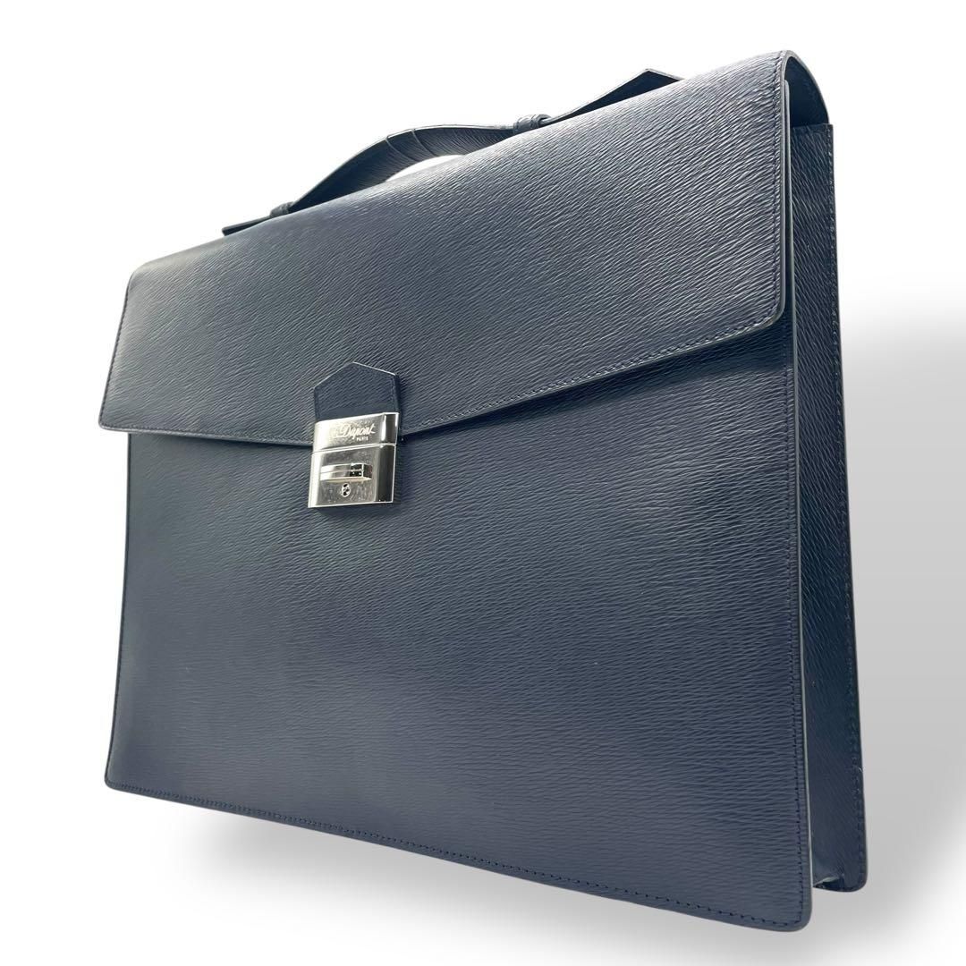 デュポン ビジネスバッグ ネイビー レザー ブリーフケース フラップ