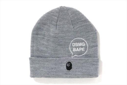 OS A BATHING APE アベイシングエイプ X DSMG 格納 ミニサル ロゴ ビーニー グレー