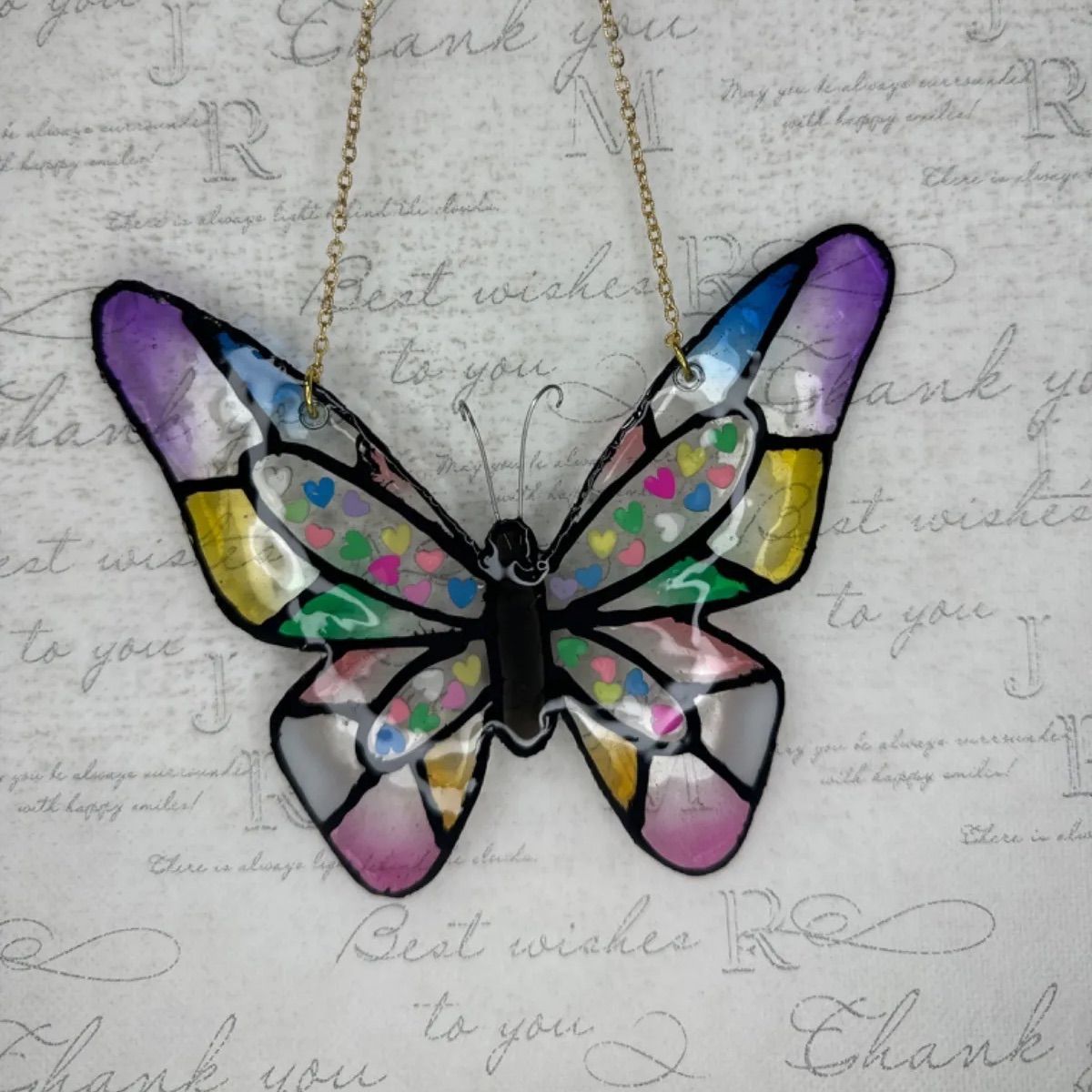 ラスト クラシカルな蝶のスカーフリング ステンドグラス風 ラウンド SH