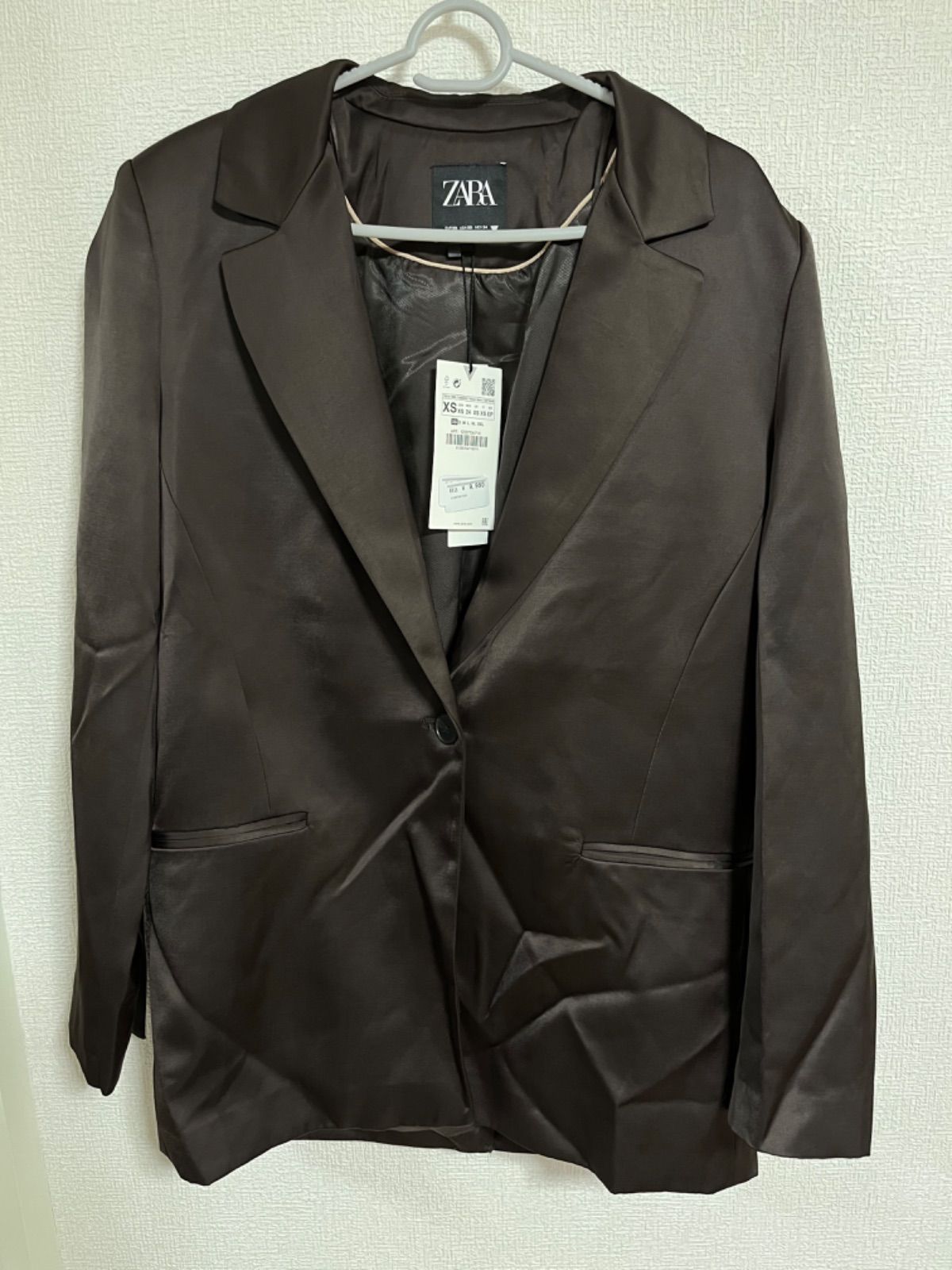 ZARA サテン地 ブレザー ブラウン 茶 ジャケット XS 大きめ