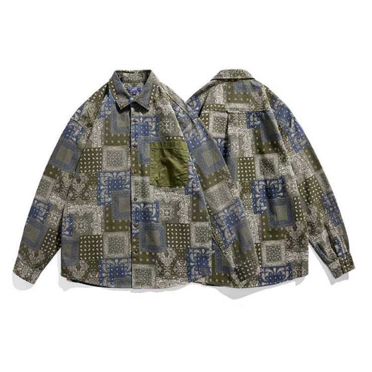 ペイズリー シャツ ペイズリー柄 長袖 シャツ メンズ ネイビー Navy