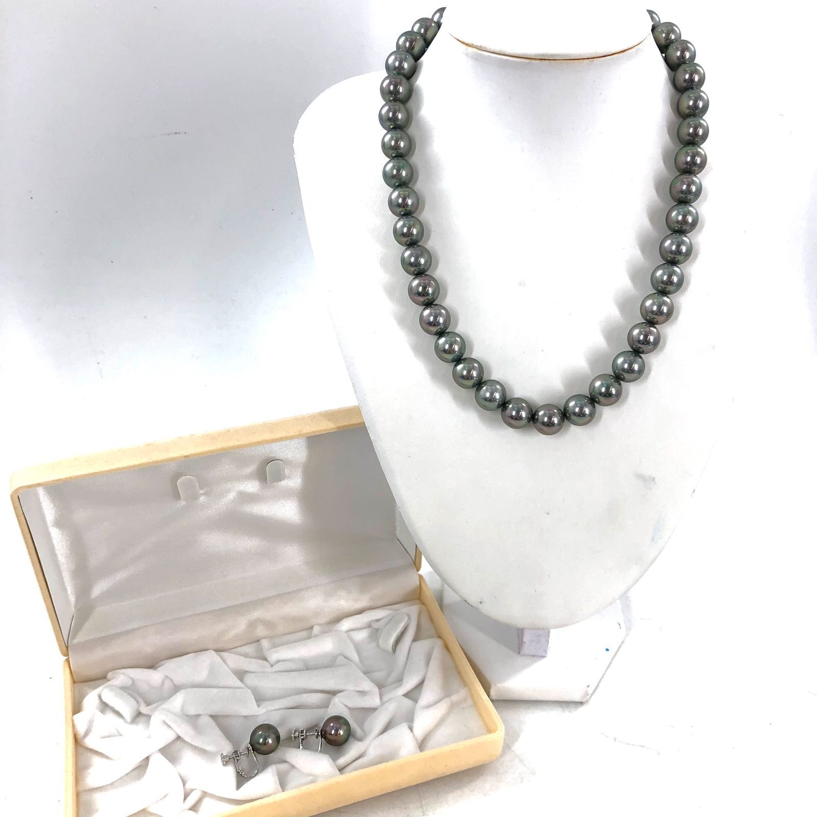 黒蝶真珠 ブラックパール ネックレス イヤリング シルバー 8.1mm
