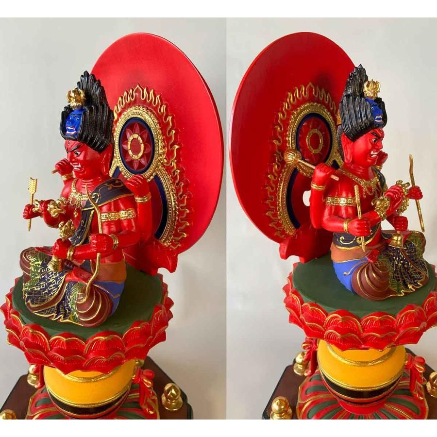 愛染明王 彩色 31.5cm 金泊 極彩色仕上げ 仏像 恋愛 愛情 木造 彫り