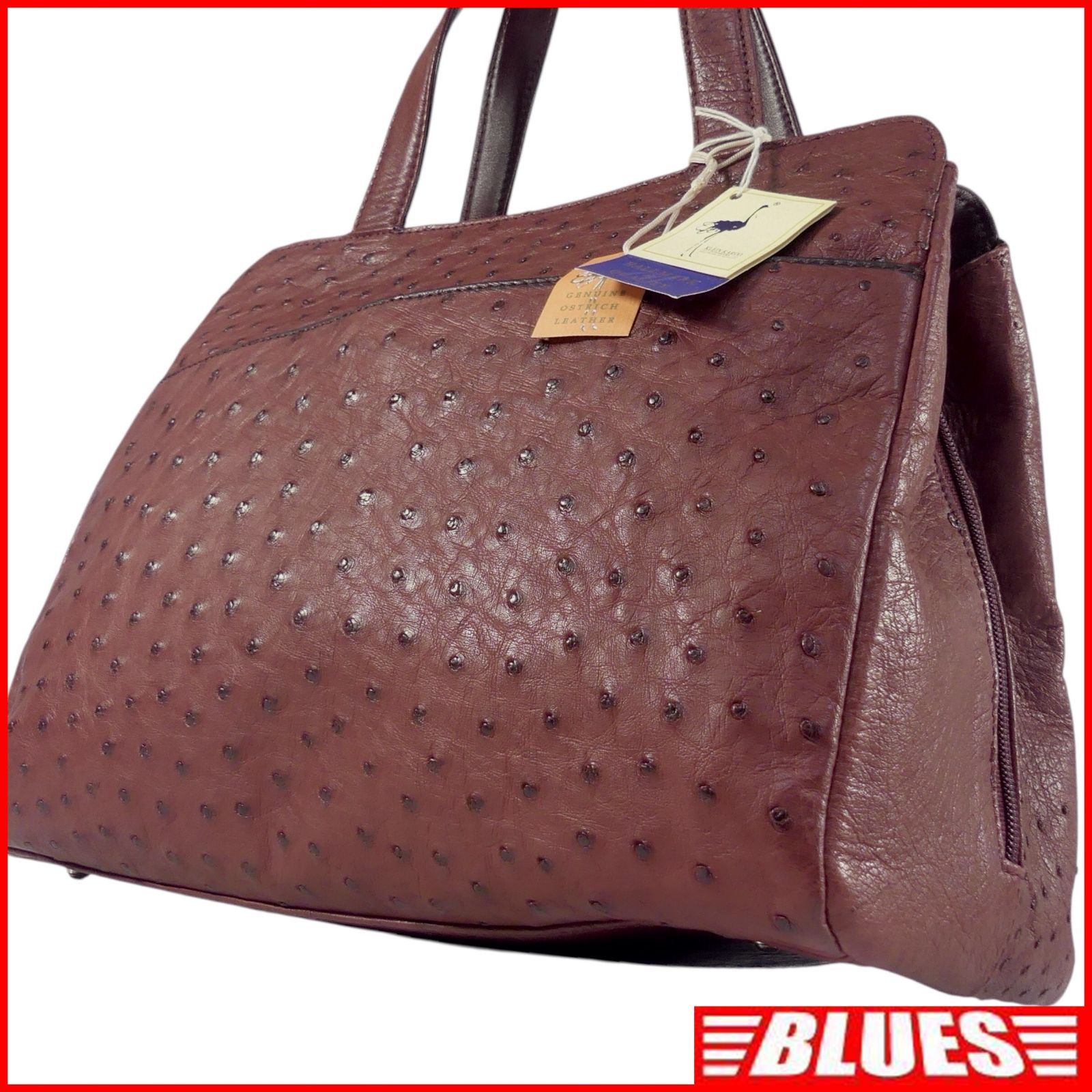 オーストリッチレザー ハンドバッグ本革 エンジ 即決 OSTRICH 