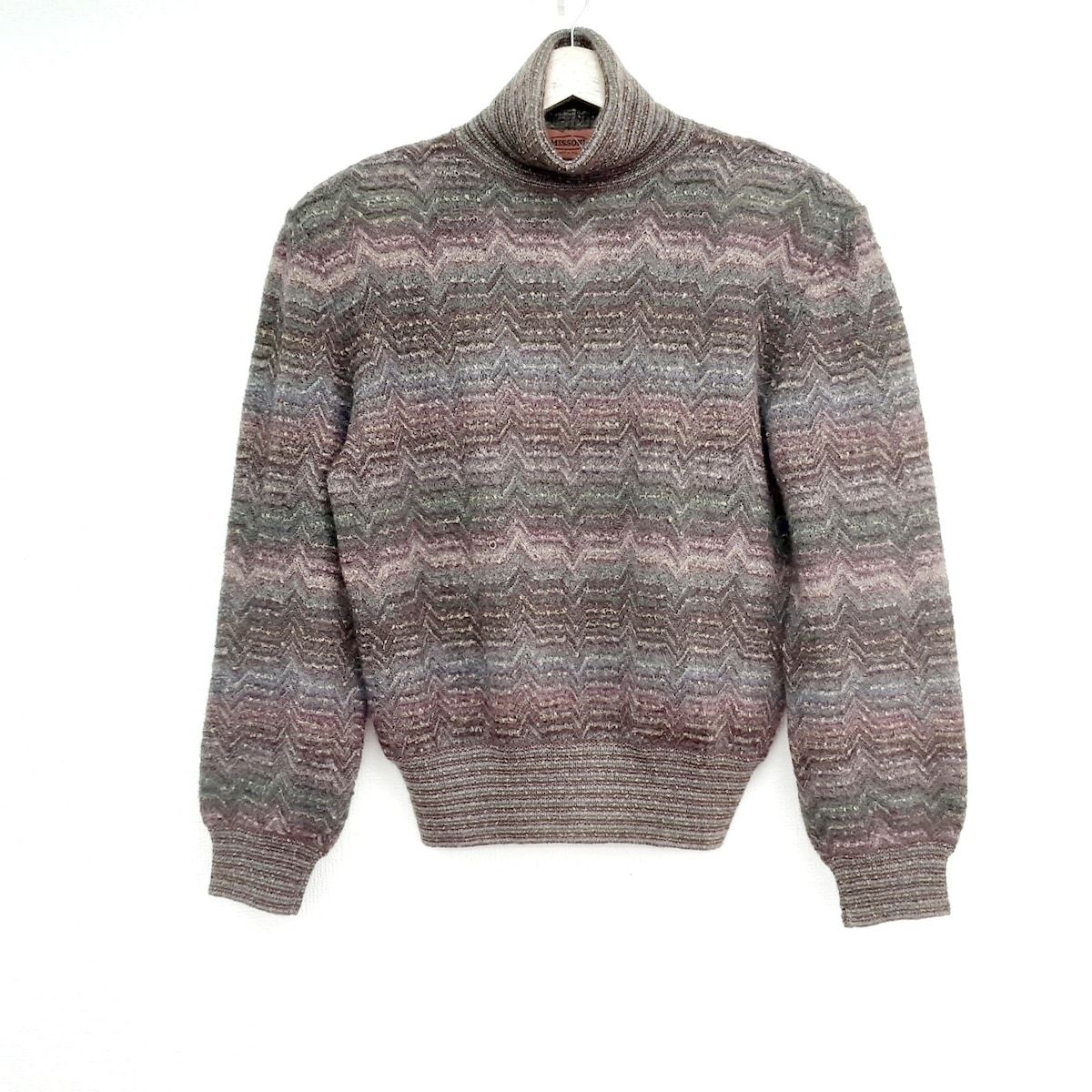 MISSONI(ミッソーニ) 長袖セーター サイズ82 レディース美品 - ダークグリーン×ピンク×マルチ タートルネック/肩パッド - メルカリ