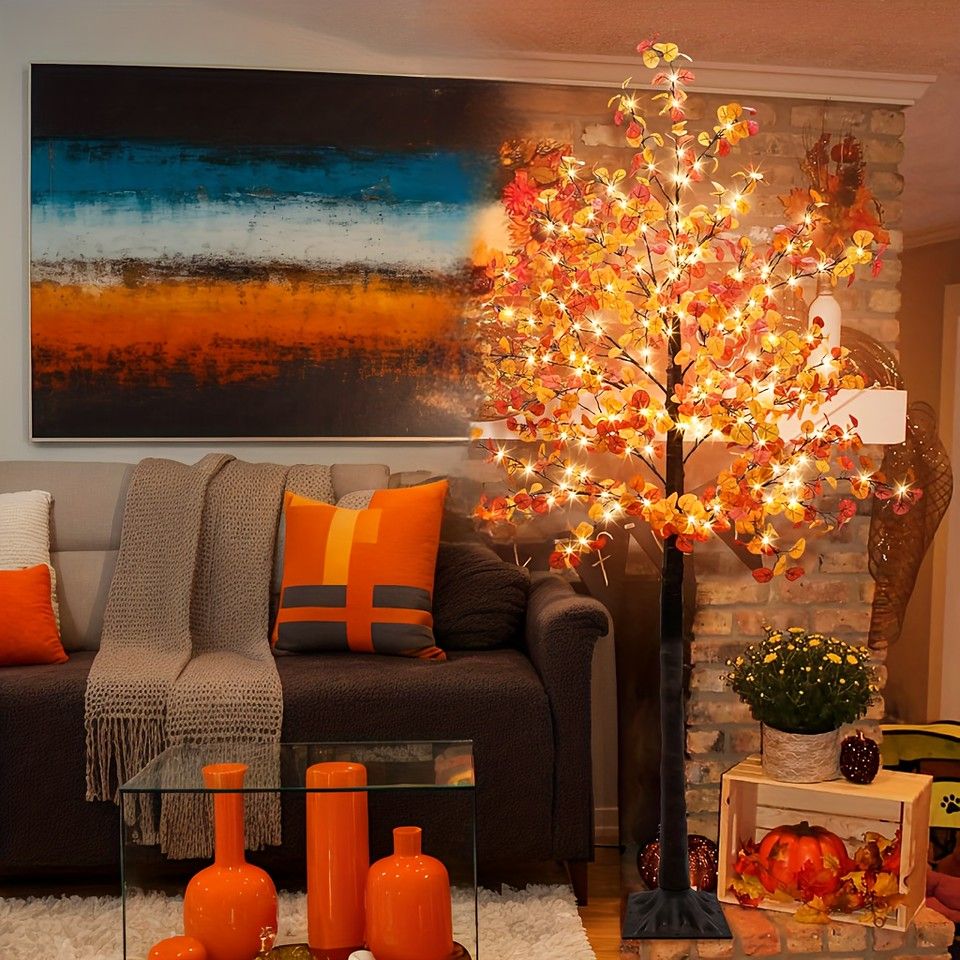 高さ約183cm LEDユーカリツリー イルミネーション 感謝祭|クリスマス|ハロウィン|祝祭|秋の装飾 USB電源 電飾 室内装飾 癒やし空間演出