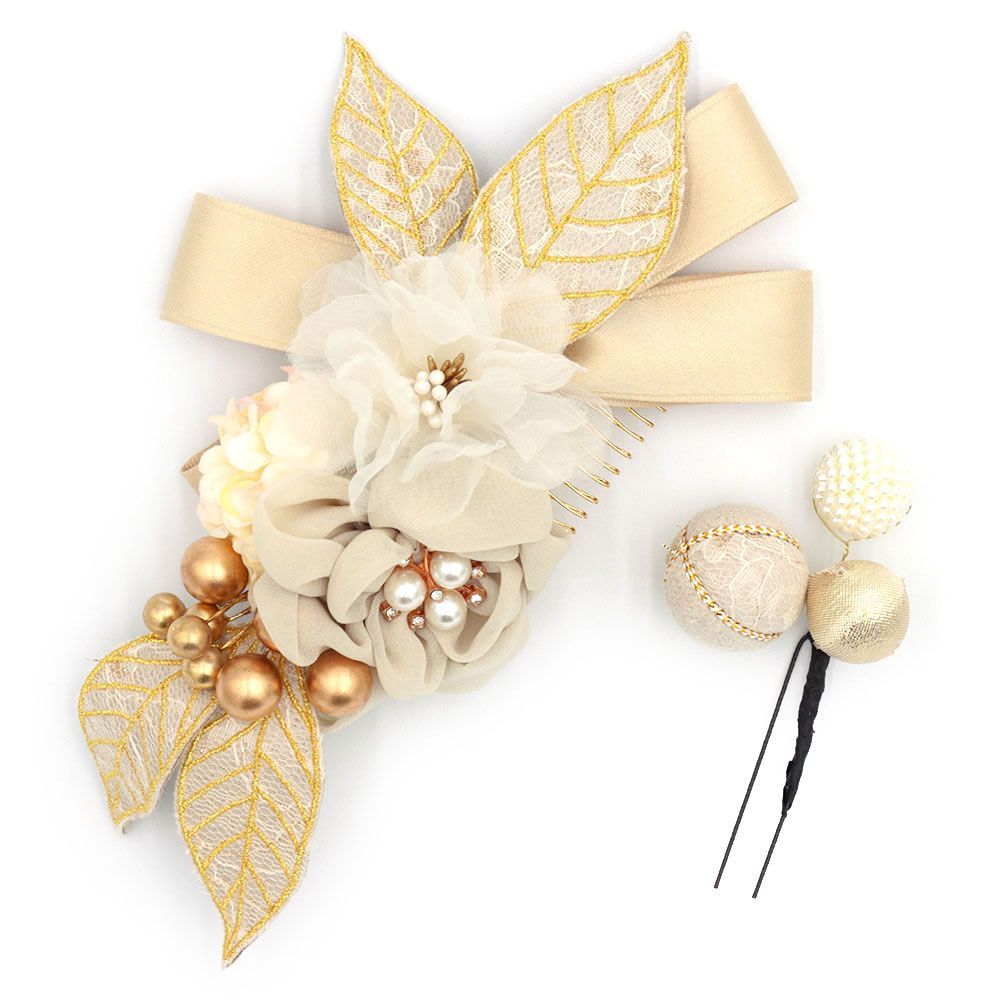 コスモス刺繍2.7センチ☆くるみボタンヘアゴム2セット 親子お揃い