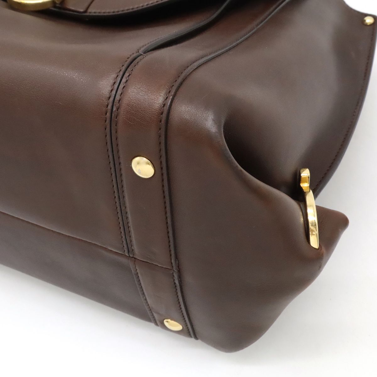 【美品】フェラガモ　ハンドバッグ　サフィアーノ　レザー　茶　ガンチーニ 美品】フェラガモ ハンドバッグ サフィアーノ レザー 茶 ガンチーニ