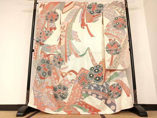 平和屋着物●名門　藤娘きぬたや・総絞り　振袖　束ね熨斗花文　正絹　逸品　DAAQ2965ps 平和屋着物○名門 藤娘きぬたや・総絞り 振袖 束ね熨斗花文 正絹 逸品